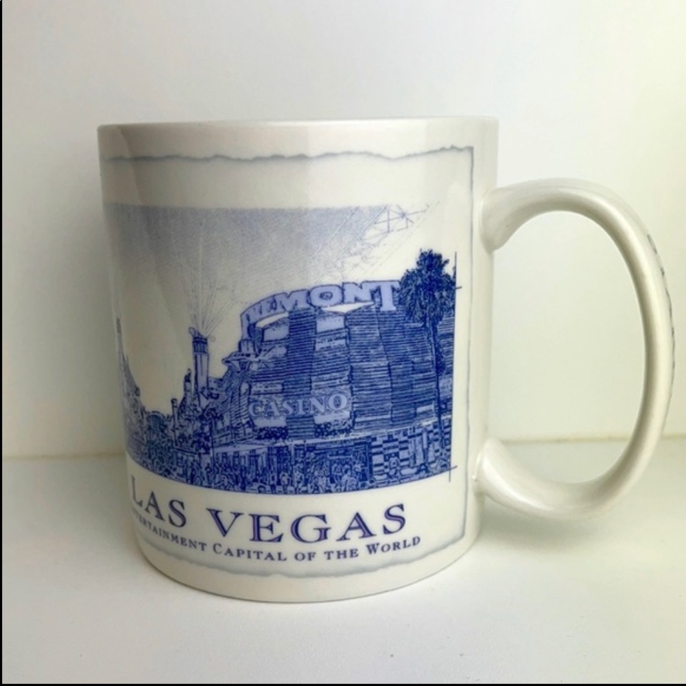 2007 Starbucks 18 Fl Oz Las Vegas Nevada ARCHITECTURE SERIES Blue & White Mug